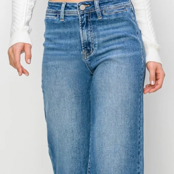 RISEN Wide Leg Flare Bell Bottom High-Rise Waist Jeans Retro Classic Denim Pants - Picture 8 of 12